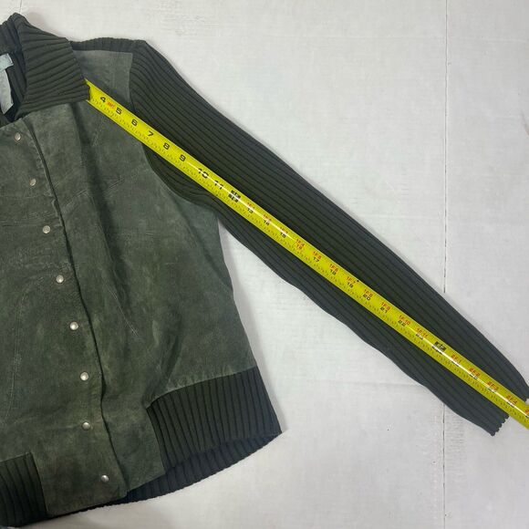 Vintage Suede Silk Wool Jacket Cardigan Jacket L Olive Green Y2K Bella Swan - Picture 13 of 14